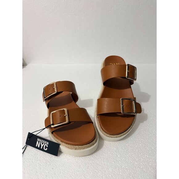 Madden NYC Womens Platform Sandals Brown Faux Leather Double Strap Adjustable Bu - Picture 12 of 12
